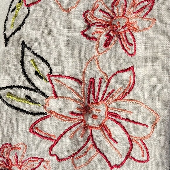 Fluent Life Linen Drawstring Casual Embroidered Pants Sz 6 Beige Neutral Floral - Picture 4 of 12